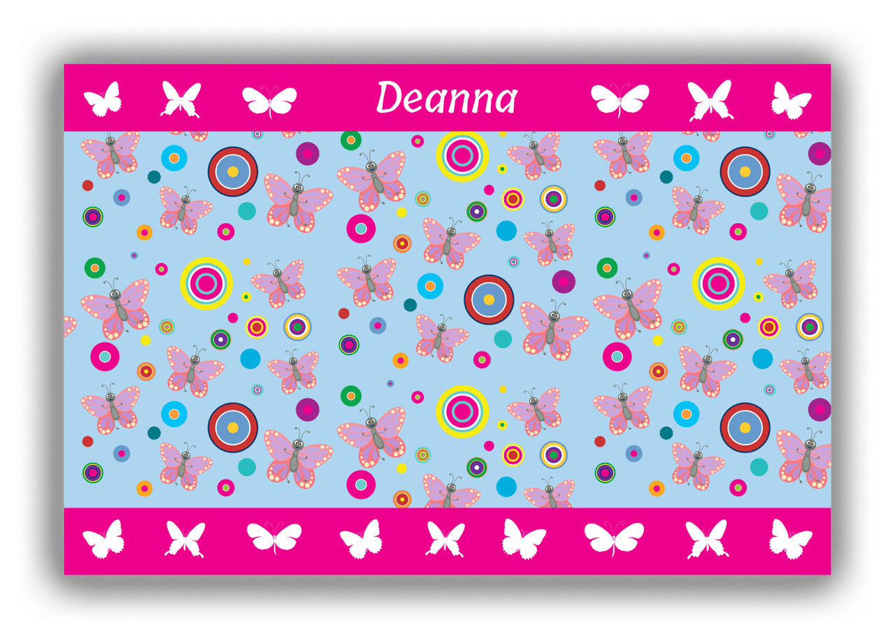 Personalized Butterflies Canvas Wrap & Photo Print IV - Blue Background - Pink Butterflies I - Front View