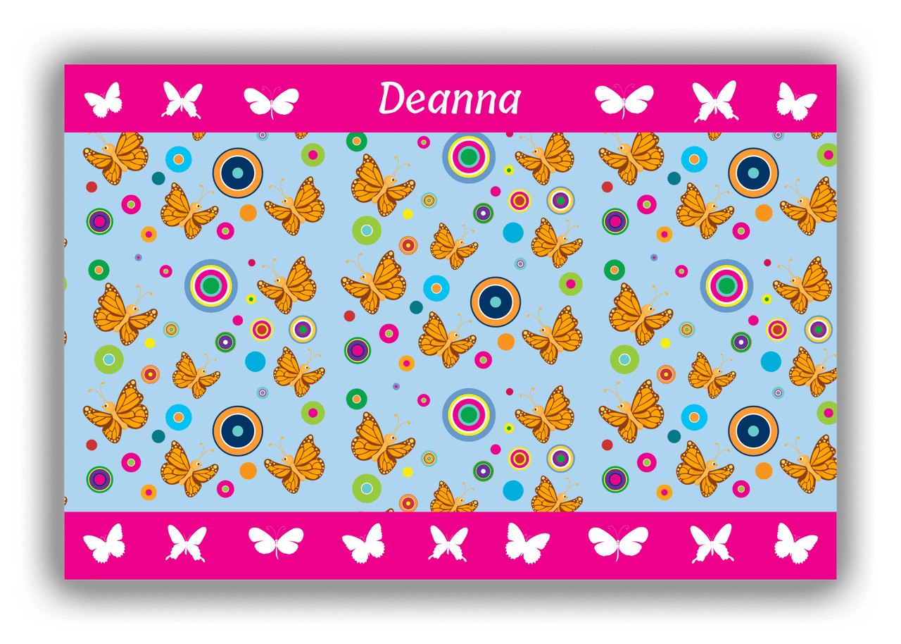 Personalized Butterflies Canvas Wrap & Photo Print IV - Blue Background - Orange Butterflies - Front View