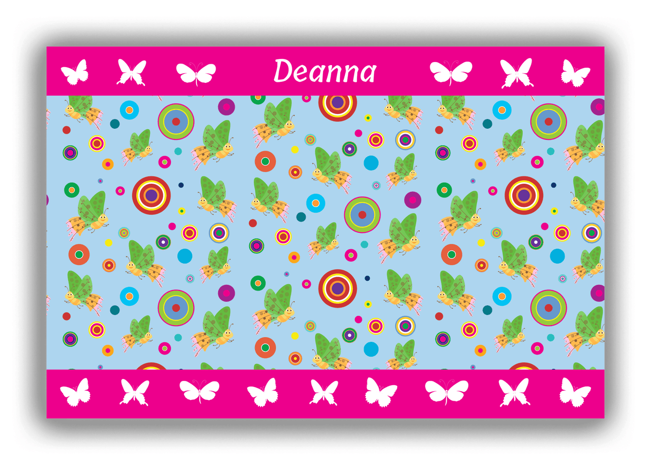 Personalized Butterflies Canvas Wrap & Photo Print IV - Blue Background - Green Butterflies I - Front View