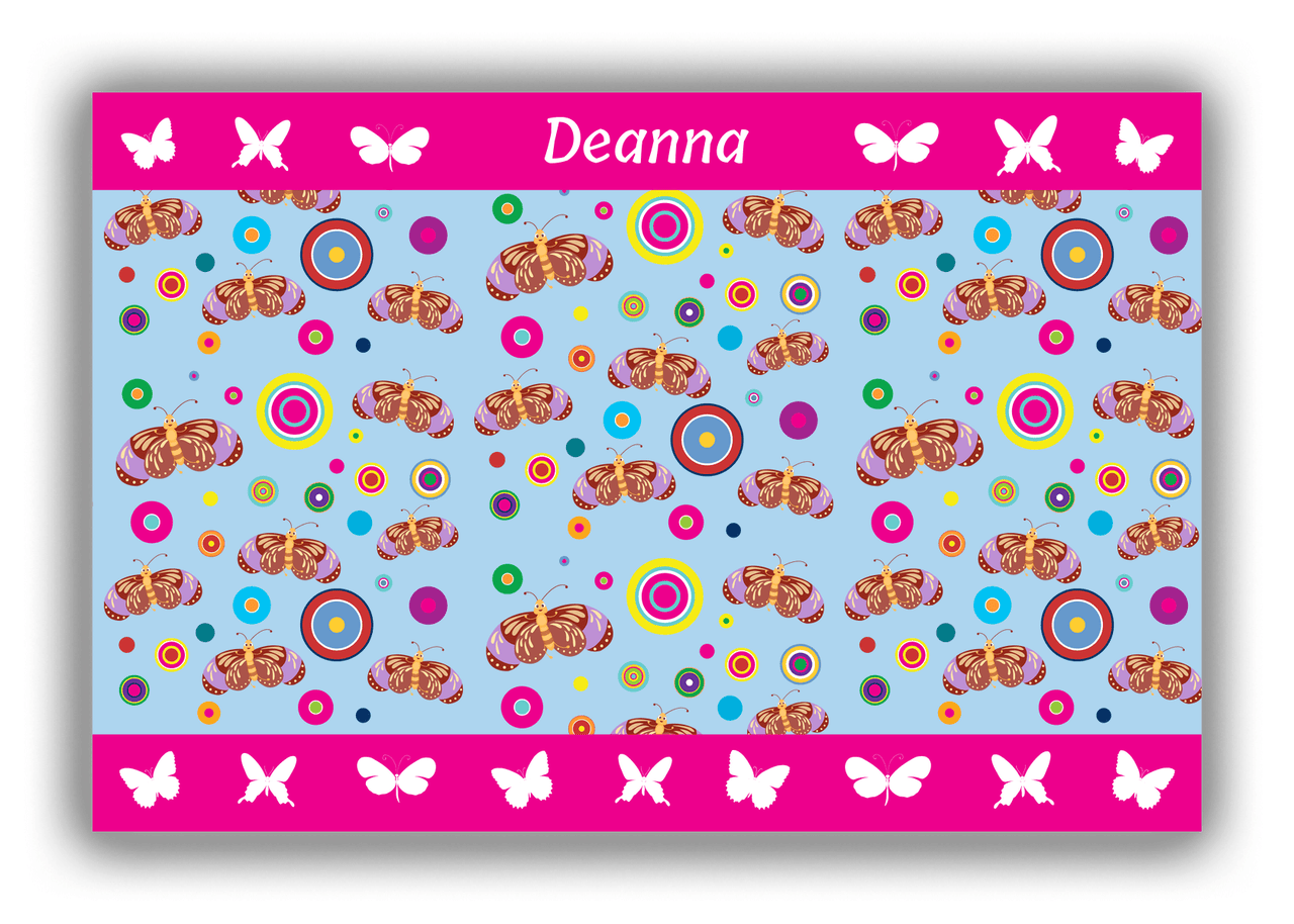 Personalized Butterflies Canvas Wrap & Photo Print IV - Blue Background - Brown Butterflies - Front View