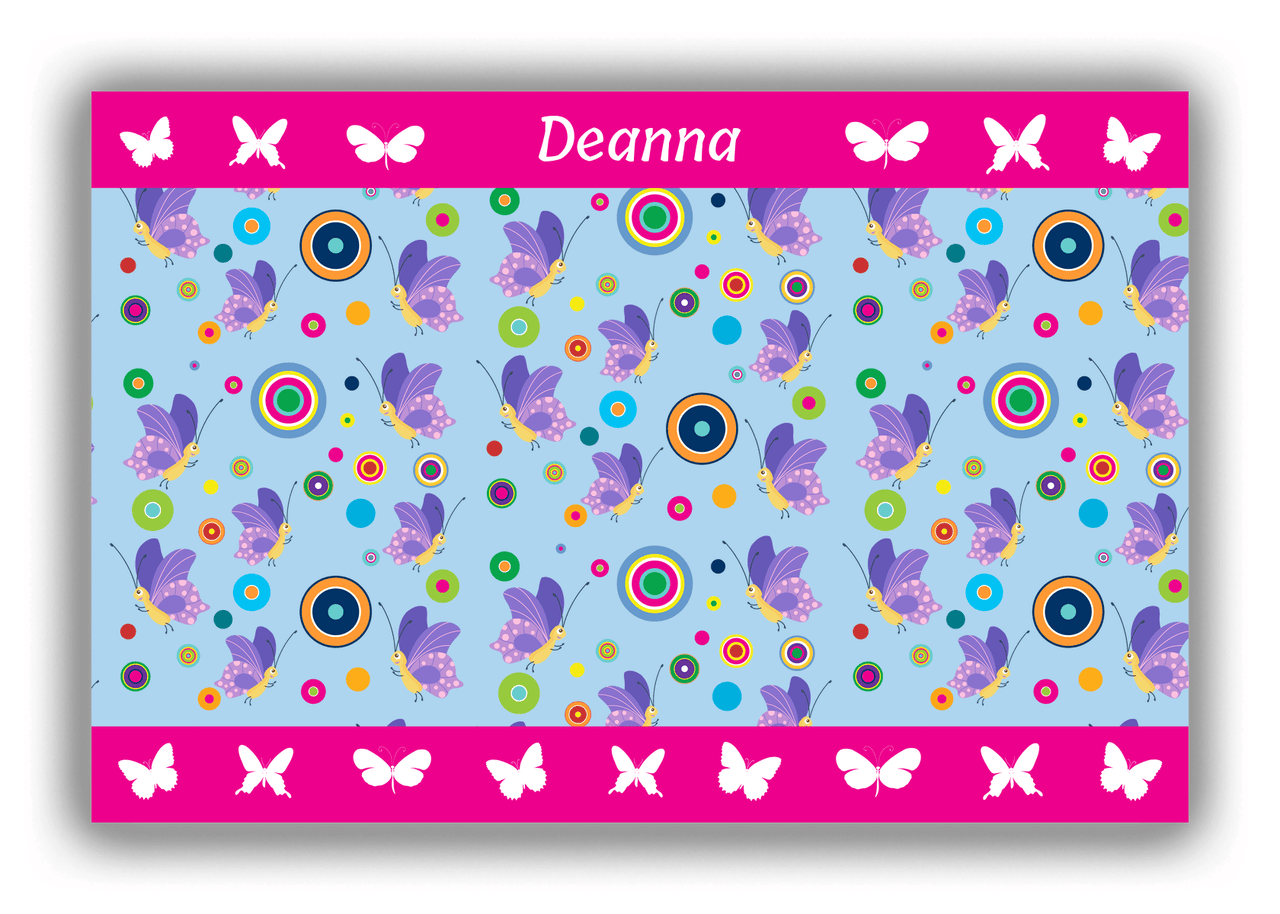 Personalized Butterflies Canvas Wrap & Photo Print IV - Blue Background - Purple Butterflies I - Front View