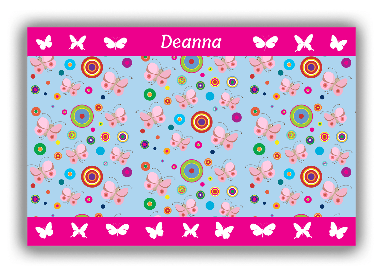 Personalized Butterflies Canvas Wrap & Photo Print IV - Blue Background - Pink Butterflies II - Front View