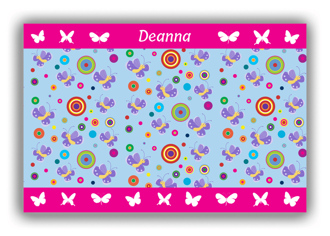 Personalized Butterflies Canvas Wrap & Photo Print IV - Blue Background - Purple Butterflies II - Front View