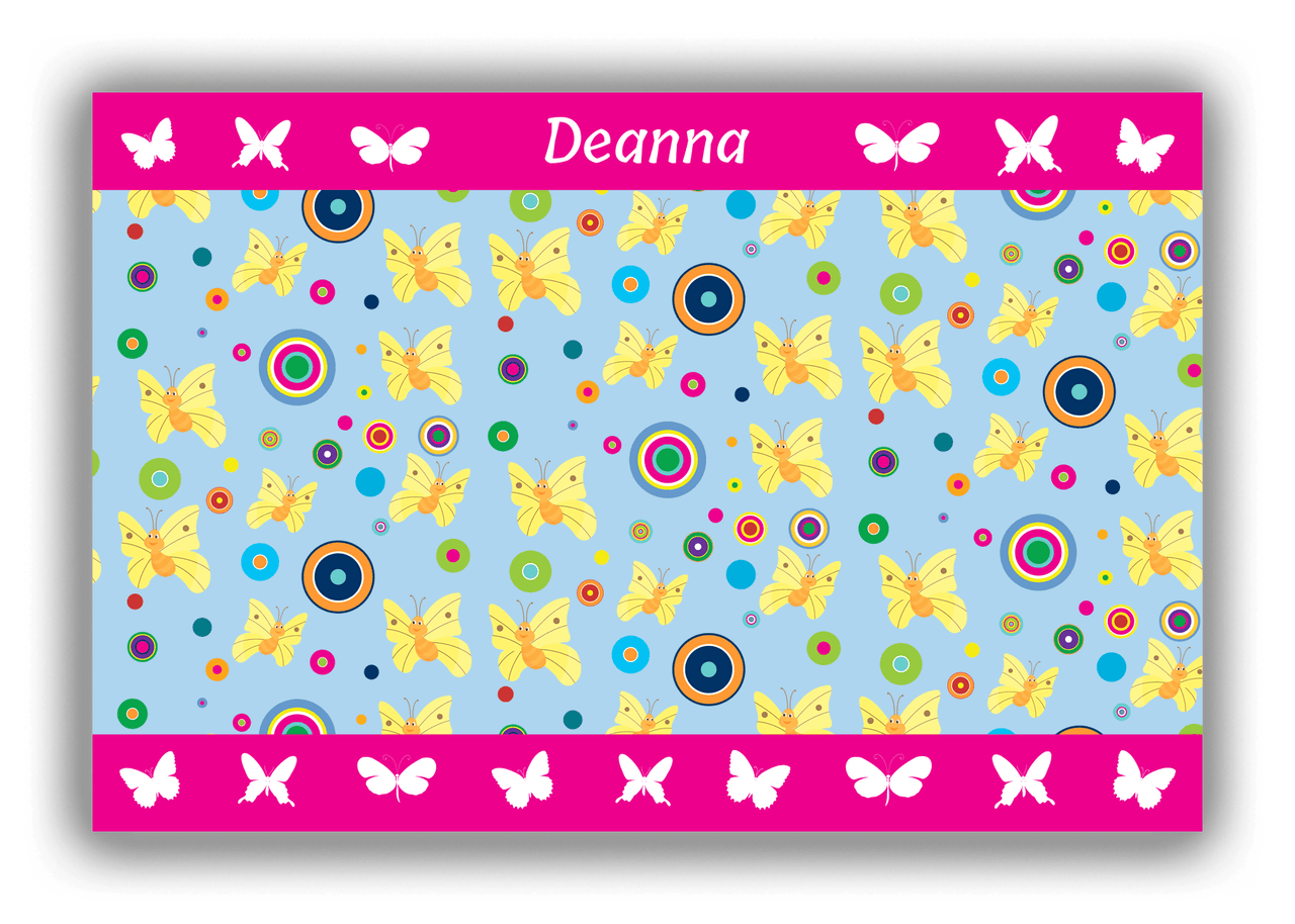 Personalized Butterflies Canvas Wrap & Photo Print IV - Blue Background - Yellow Butterflies I - Front View