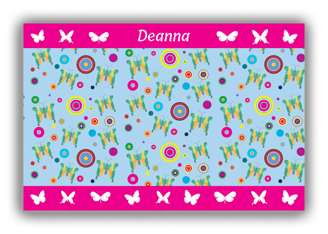 Personalized Butterflies Canvas Wrap & Photo Print IV - Blue Background - Green Butterflies II - Front View