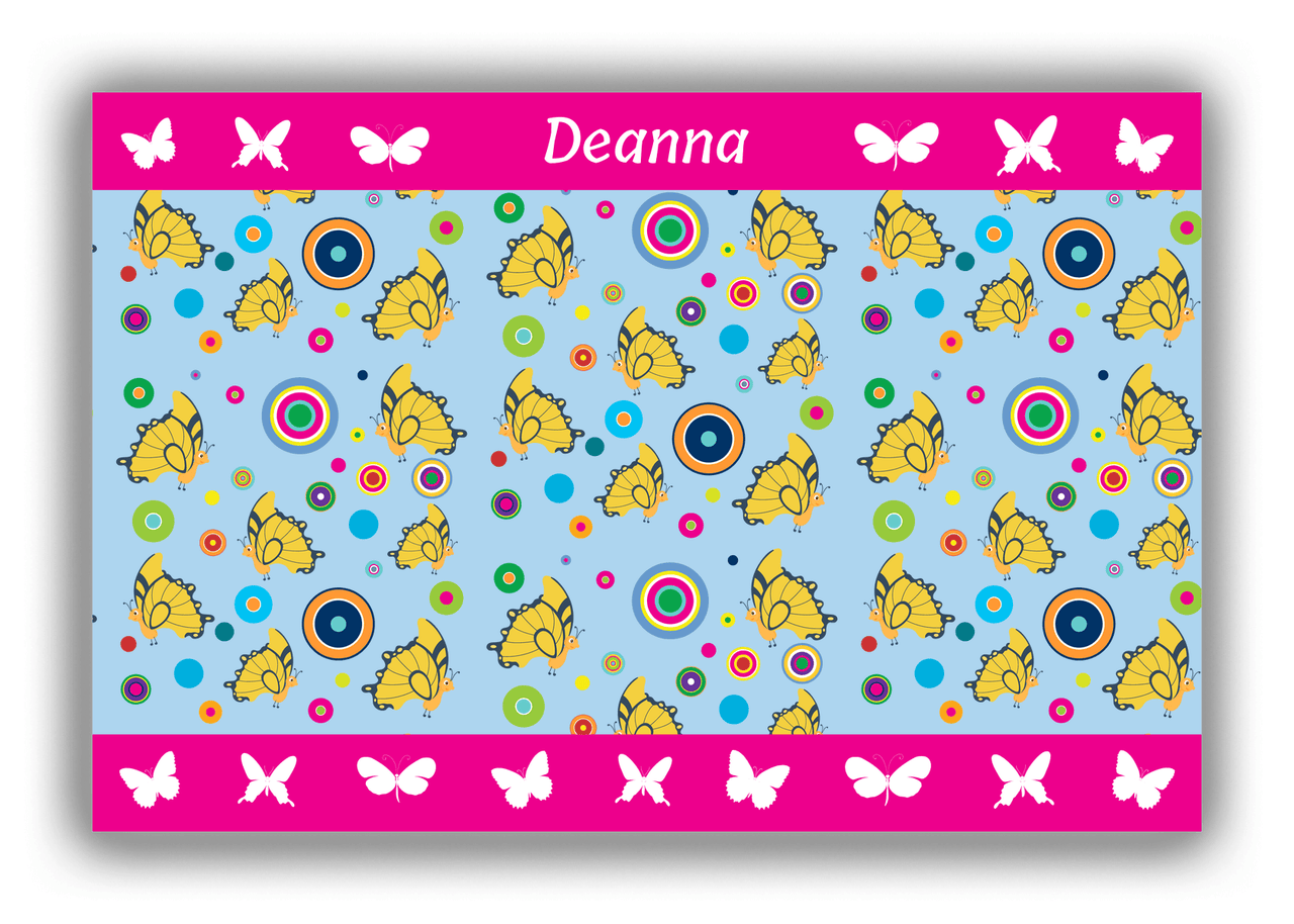 Personalized Butterflies Canvas Wrap & Photo Print IV - Blue Background - Yellow Butterflies II - Front View