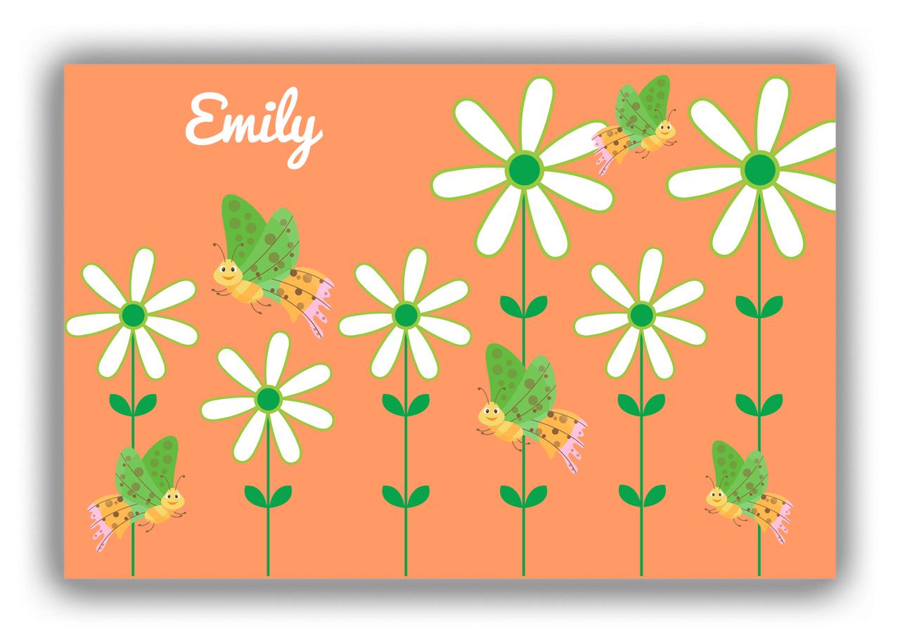 Personalized Butterflies Canvas Wrap & Photo Print V - Orange Background - Green Butterflies I - Front View
