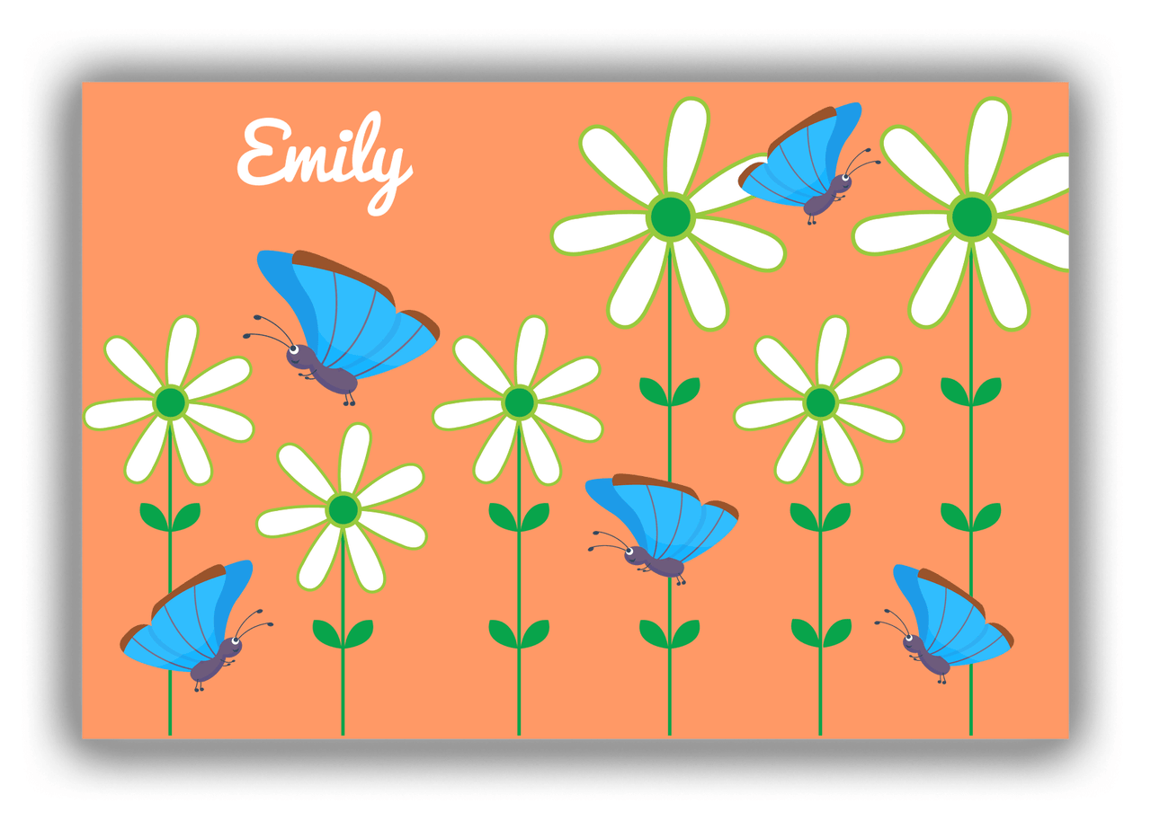Personalized Butterflies Canvas Wrap & Photo Print V - Orange Background - Blue Butterflies I - Front View