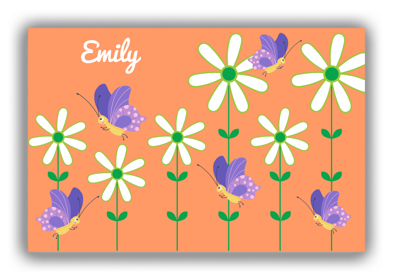 Personalized Butterflies Canvas Wrap & Photo Print V - Orange Background - Purple Butterflies I - Front View