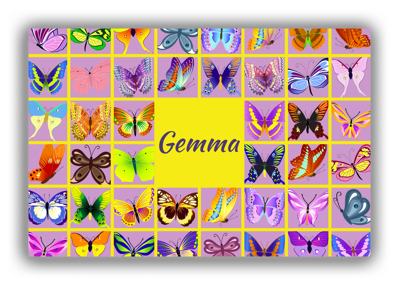 Personalized Butterflies Canvas Wrap & Photo Print VII - Purple Squares - Front View