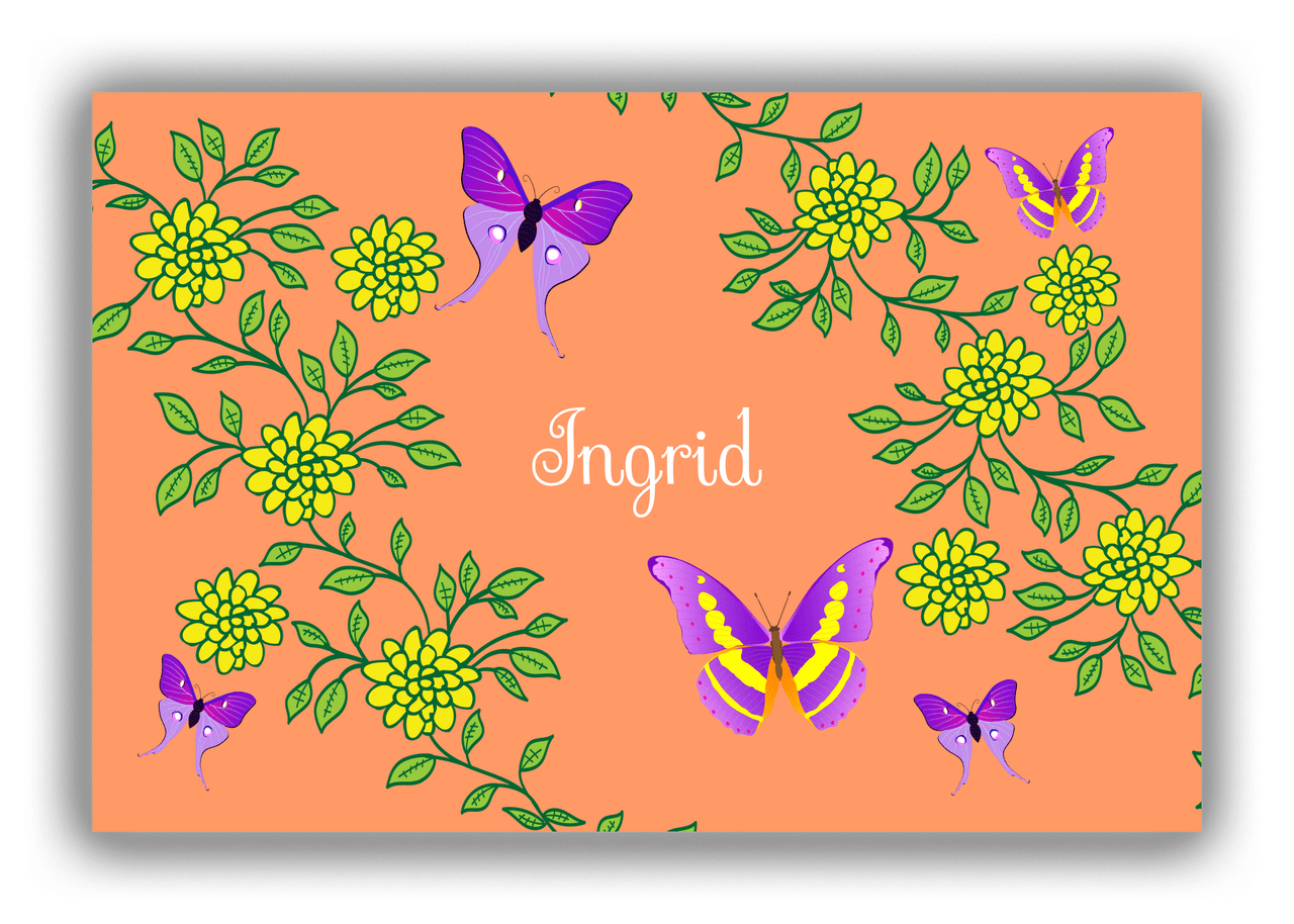 Personalized Butterflies Canvas Wrap & Photo Print IX - Orange Background - Purple Butterflies I - Front View