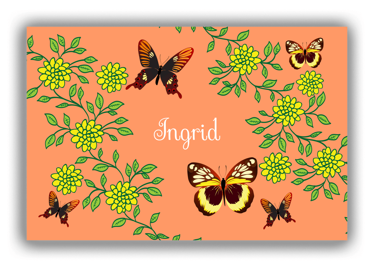 Personalized Butterflies Canvas Wrap & Photo Print IX - Orange Background - Brown Butterflies - Front View