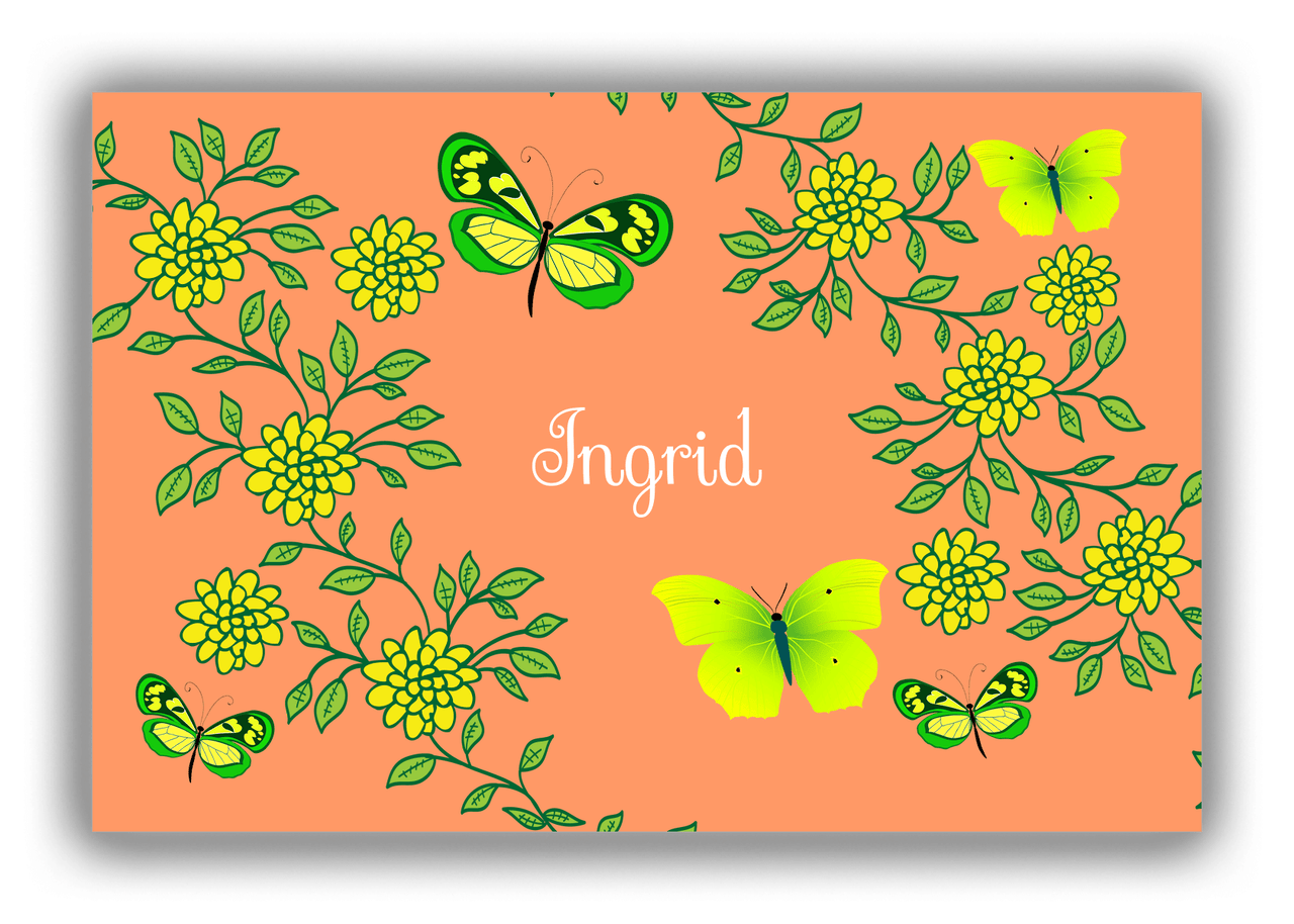 Personalized Butterflies Canvas Wrap & Photo Print IX - Orange Background - Green Butterflies I - Front View