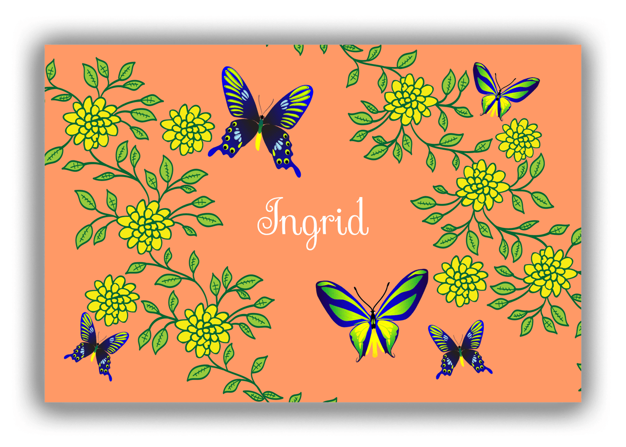 Personalized Butterflies Canvas Wrap & Photo Print IX - Orange Background - Blue Butterflies I - Front View