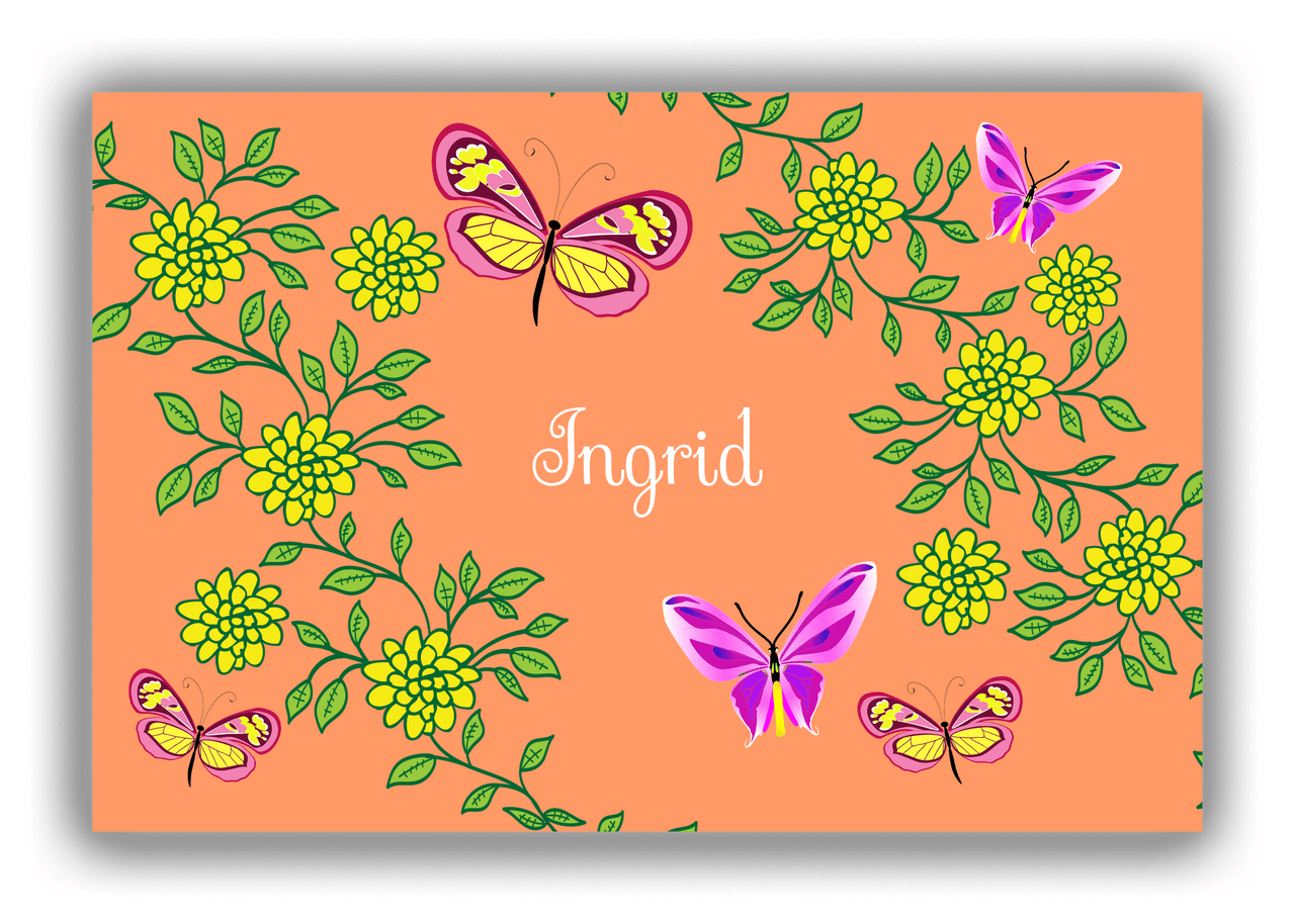 Personalized Butterflies Canvas Wrap & Photo Print IX - Orange Background - Pink Butterflies I - Front View