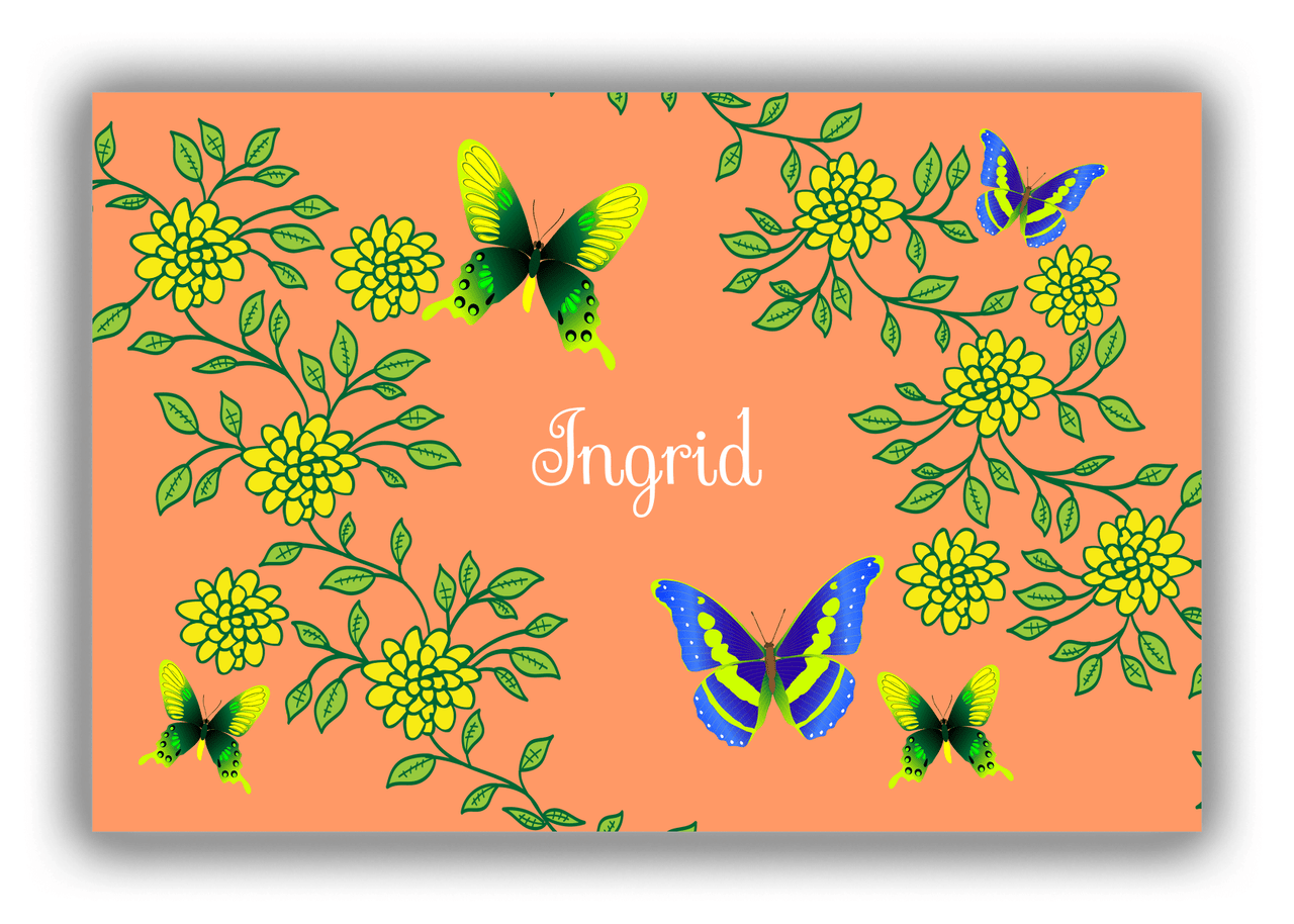 Personalized Butterflies Canvas Wrap & Photo Print IX - Orange Background - Green Butterflies II - Front View