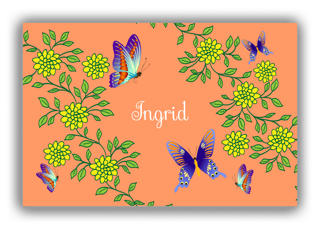 Personalized Butterflies Canvas Wrap & Photo Print IX - Orange Background - Purple Butterflies II - Front View