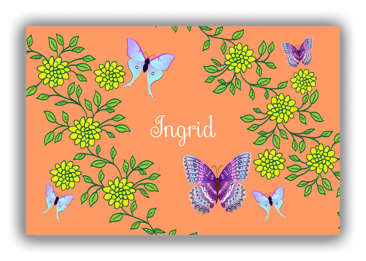 Personalized Butterflies Canvas Wrap & Photo Print IX - Orange Background - Purple Butterflies III - Front View