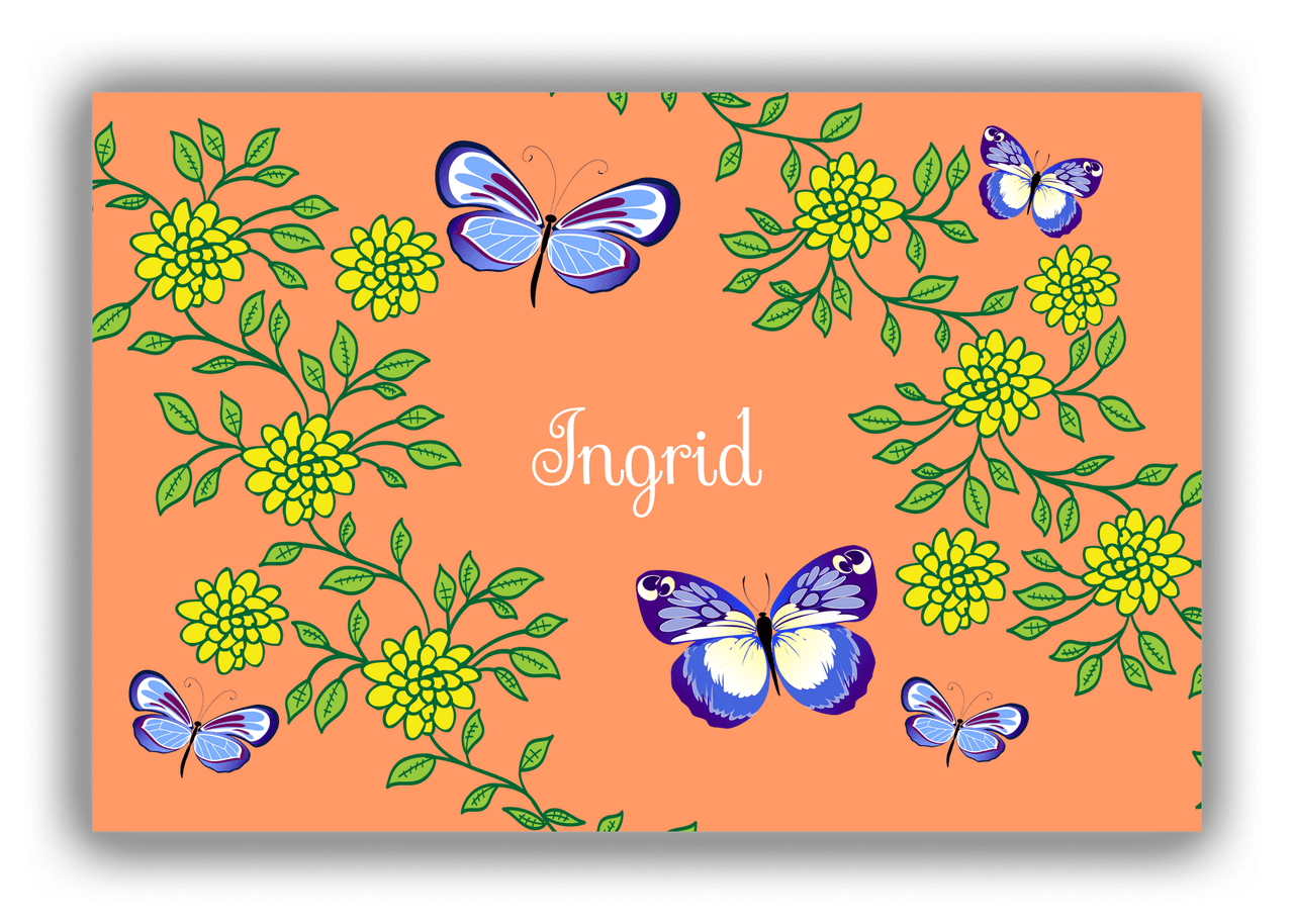Personalized Butterflies Canvas Wrap & Photo Print IX - Orange Background - Blue Butterflies II - Front View