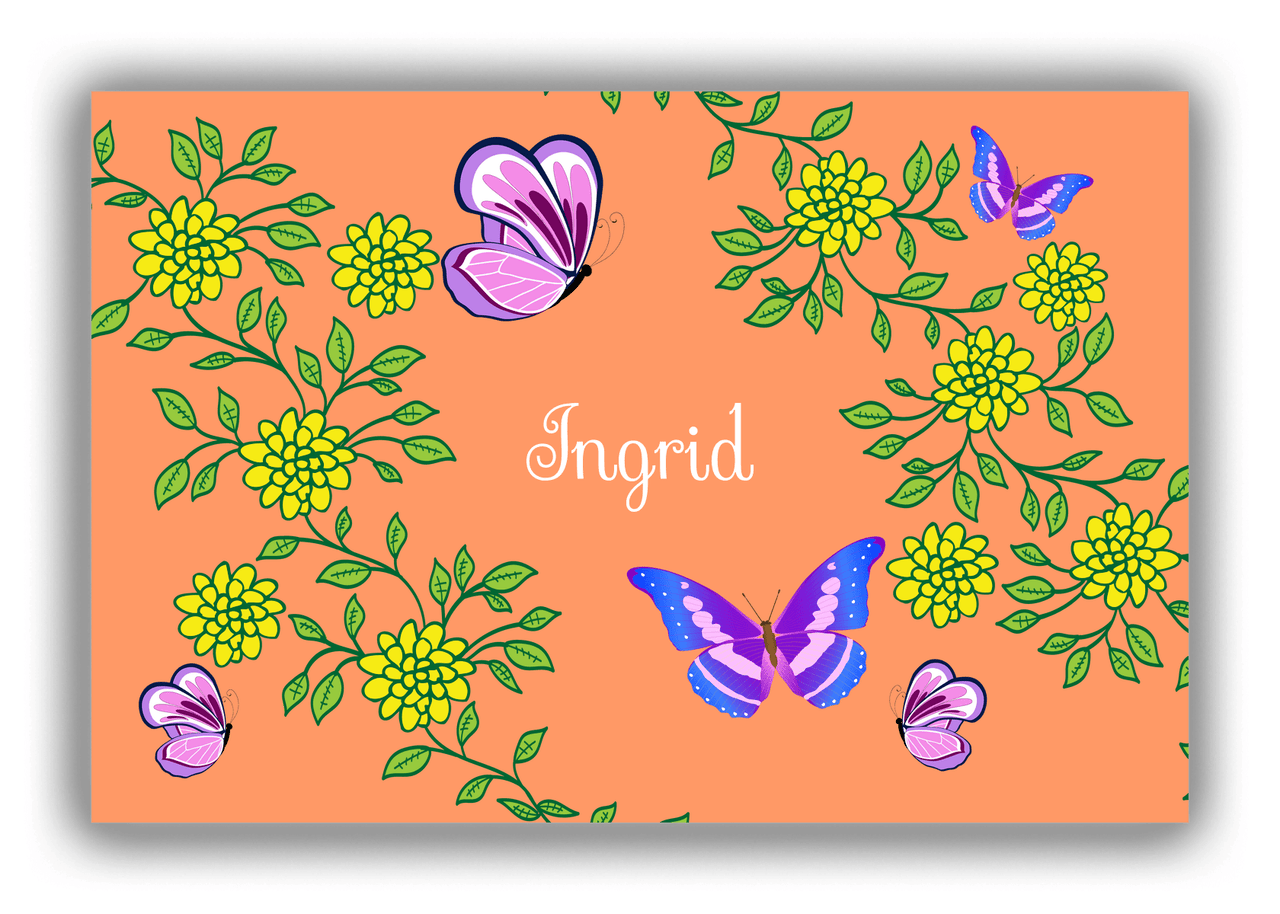 Personalized Butterflies Canvas Wrap & Photo Print IX - Orange Background - Purple Butterflies V - Front View
