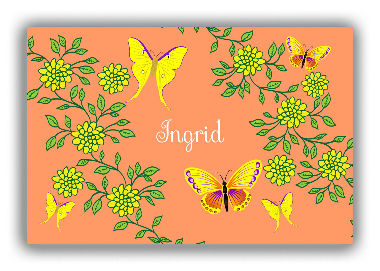 Personalized Butterflies Canvas Wrap & Photo Print IX - Orange Background - Yellow Butterflies - Front View