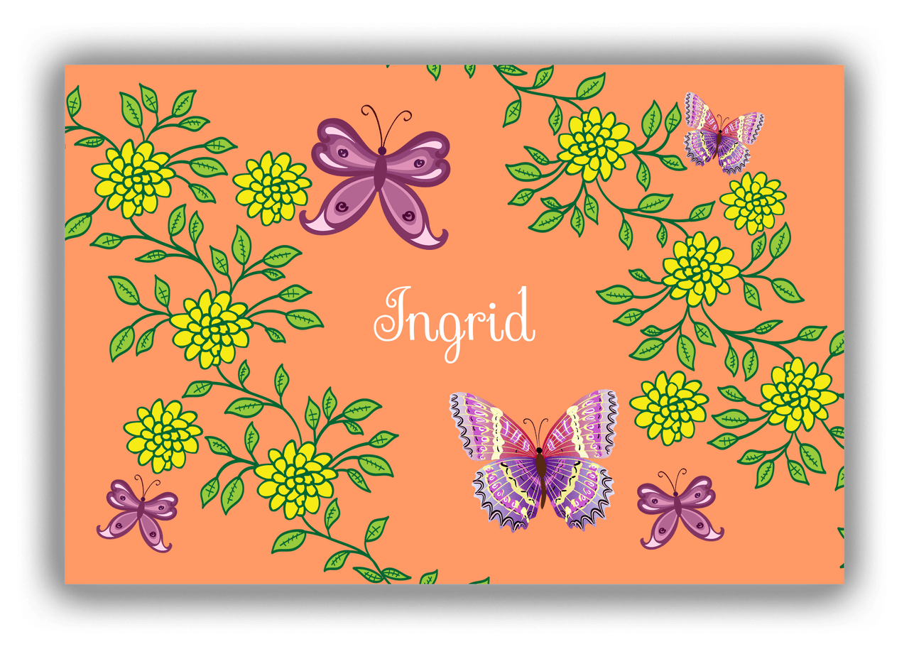Personalized Butterflies Canvas Wrap & Photo Print IX - Orange Background - Purple Butterflies VI - Front View