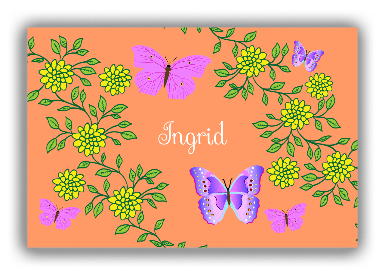 Personalized Butterflies Canvas Wrap & Photo Print IX - Orange Background - Purple Butterflies VII - Front View