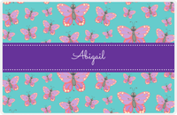 Thumbnail for Personalized Butterfly Placemat I - Teal Background - Pink Butterflies I -  View