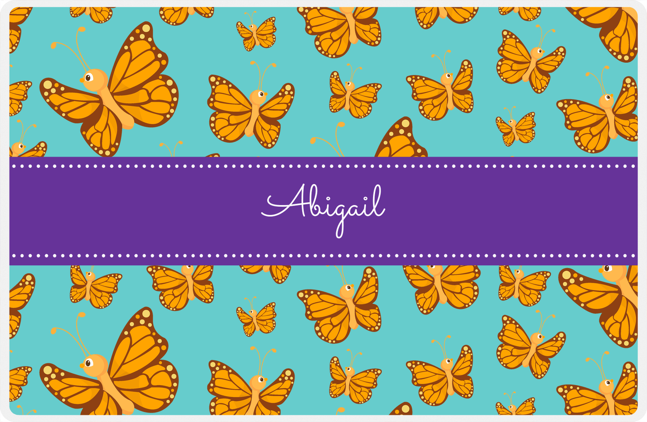 Personalized Butterfly Placemat I - Teal Background - Orange Butterflies -  View