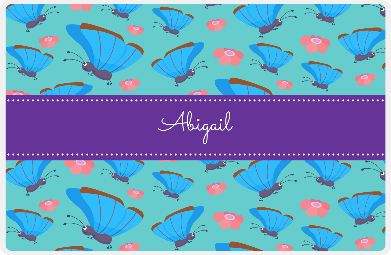 Personalized Butterfly Placemat I - Teal Background - Blue Butterflies I -  View