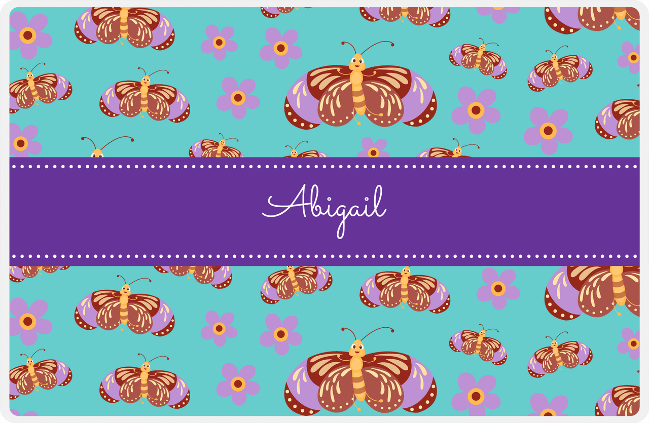 Personalized Butterfly Placemat I - Teal Background - Brown Butterflies -  View