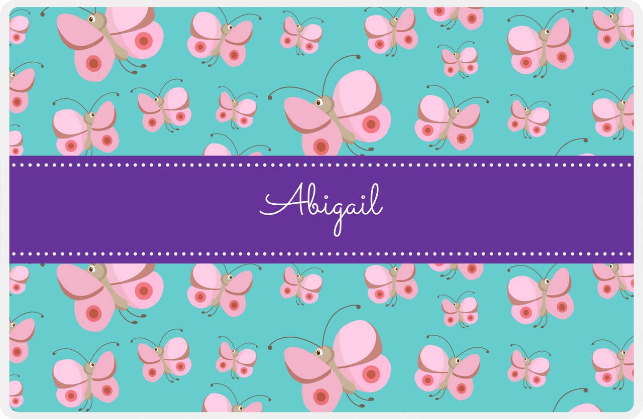 Personalized Butterfly Placemat I - Teal Background - Pink Butterflies II -  View