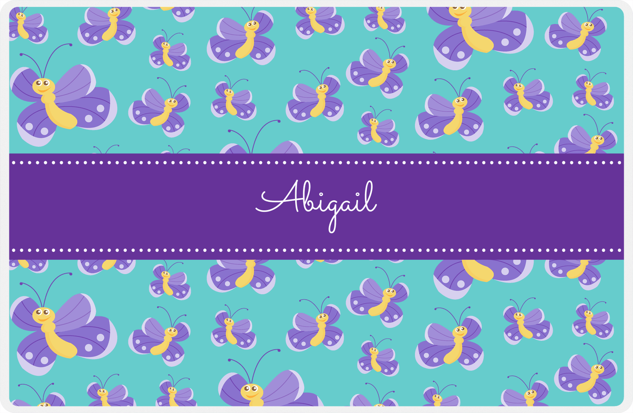 Personalized Butterfly Placemat I - Teal Background - Purple Butterflies II -  View