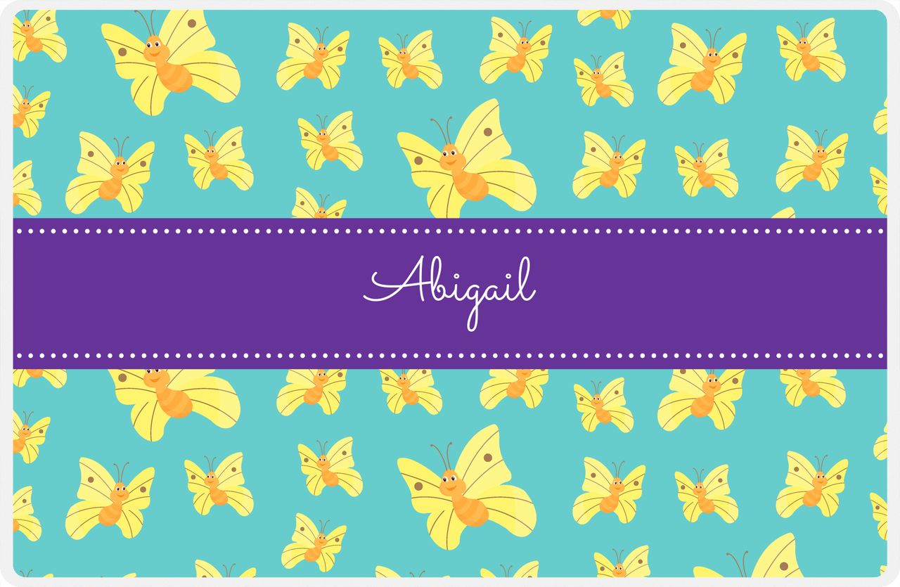 Personalized Butterfly Placemat I - Teal Background - Yellow Butterflies I -  View