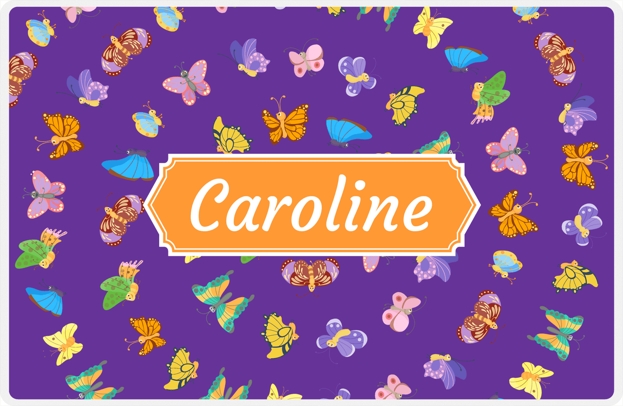 Personalized Butterfly Placemat III - Purple Background - Decorative Rectangle Nameplate -  View