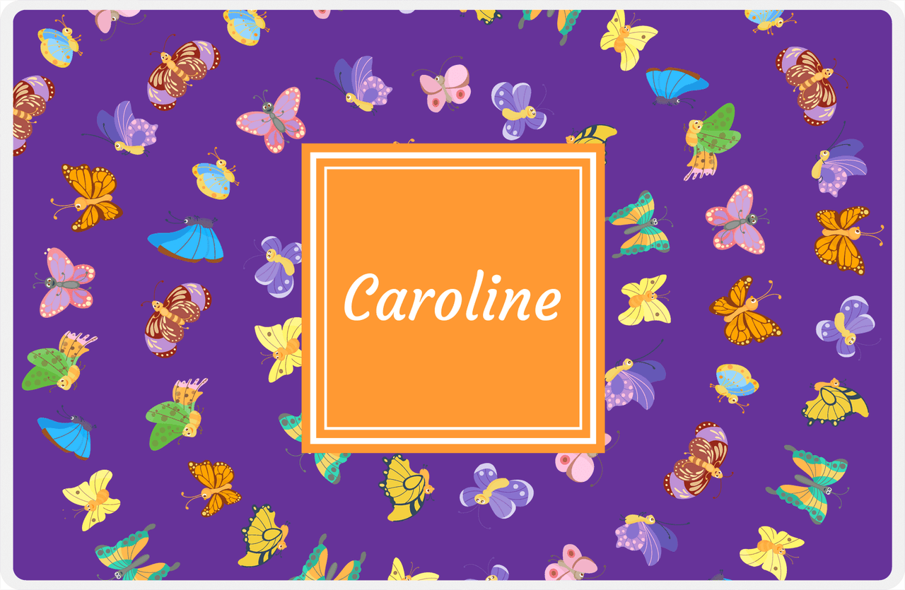 Personalized Butterfly Placemat III - Purple Background - Square Nameplate -  View