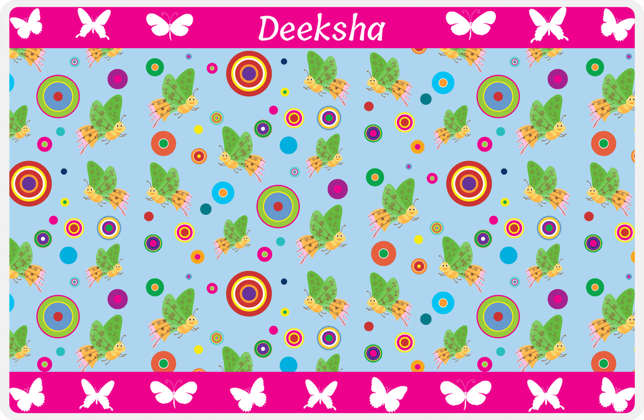 Personalized Butterfly Placemat IV - Blue Background - Green Butterflies I -  View