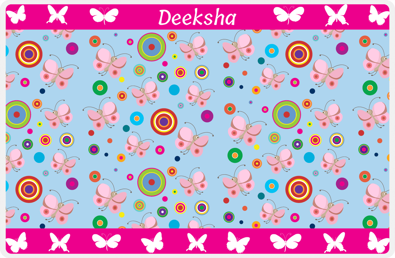 Personalized Butterfly Placemat IV - Blue Background - Pink Butterflies II -  View