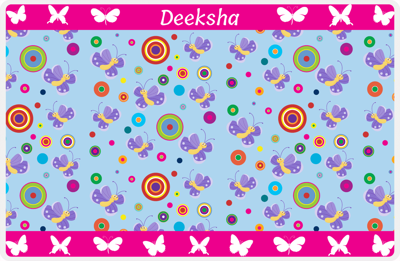Personalized Butterfly Placemat IV - Blue Background - Purple Butterflies II -  View