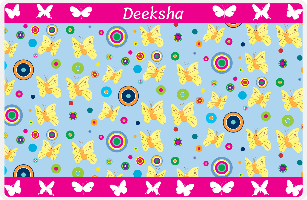 Personalized Butterfly Placemat IV - Blue Background - Yellow Butterflies I -  View