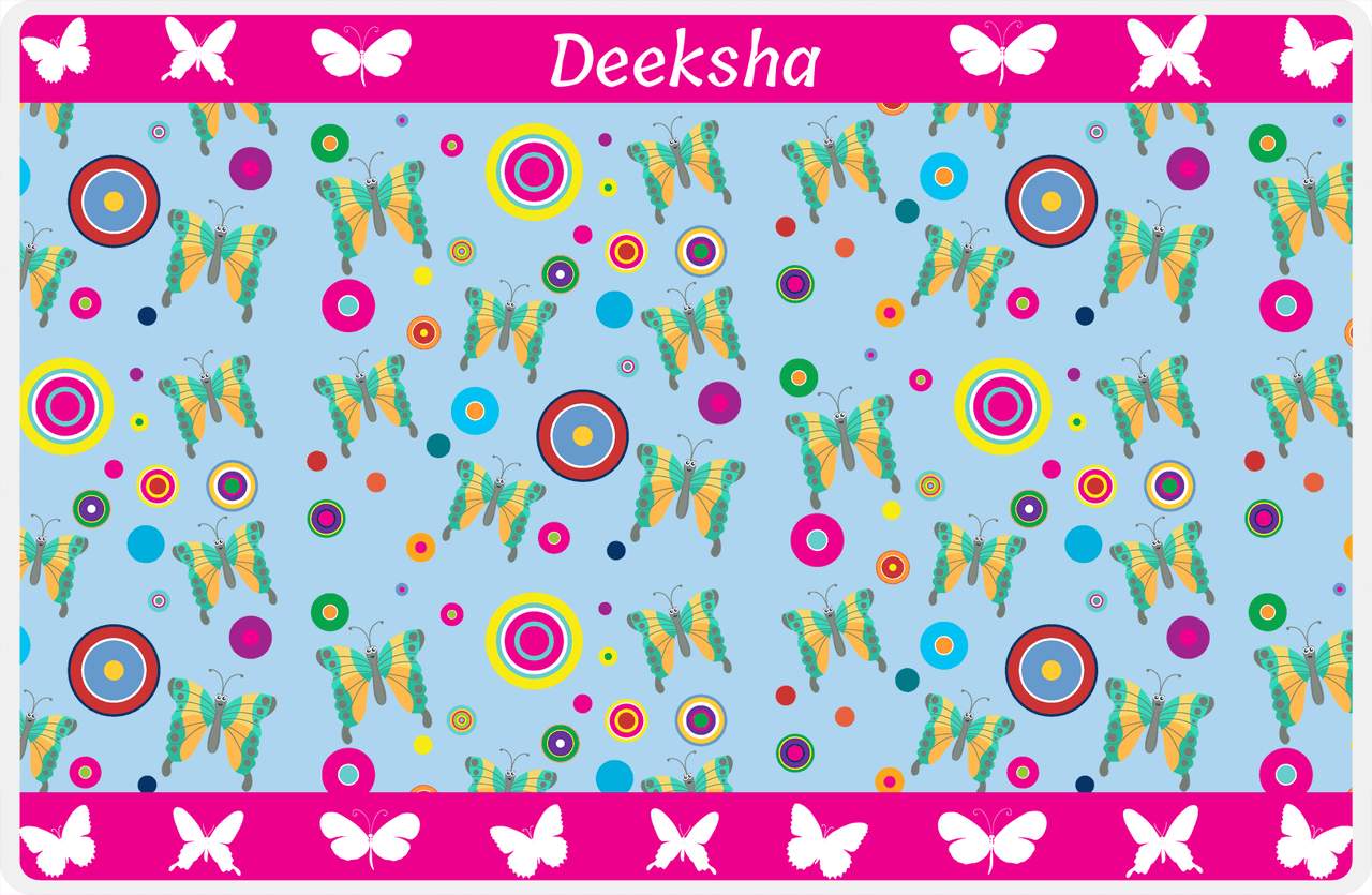 Personalized Butterfly Placemat IV - Blue Background - Green Butterflies II -  View