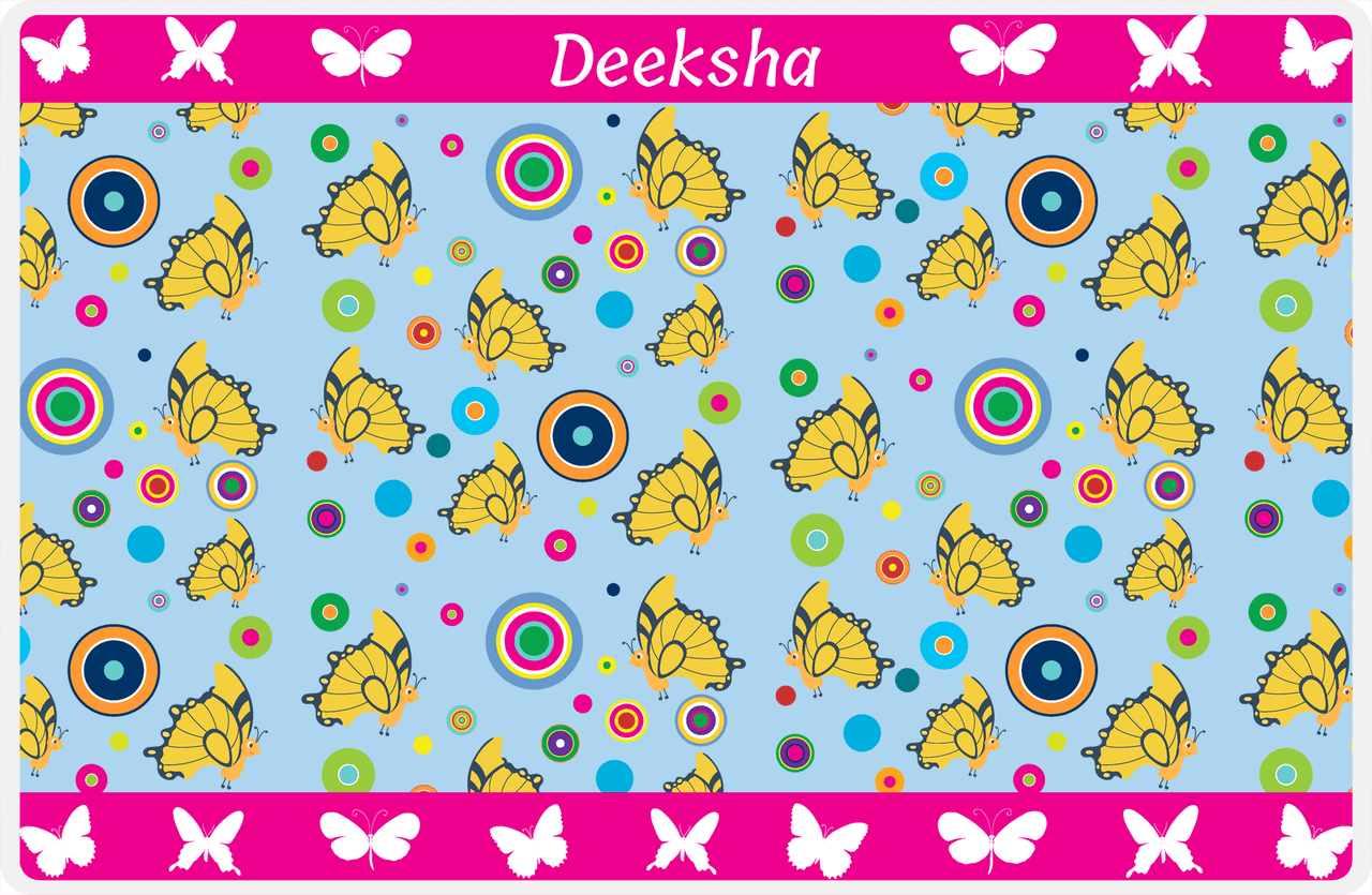 Personalized Butterfly Placemat IV - Blue Background - Yellow Butterflies II -  View