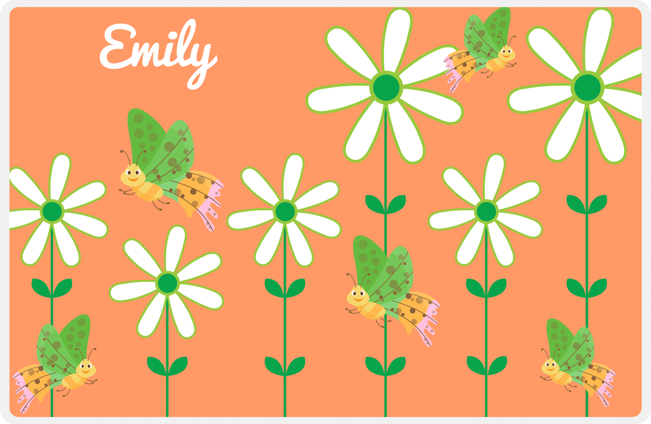 Personalized Butterfly Placemat V - Orange Background - Green Butterflies I -  View