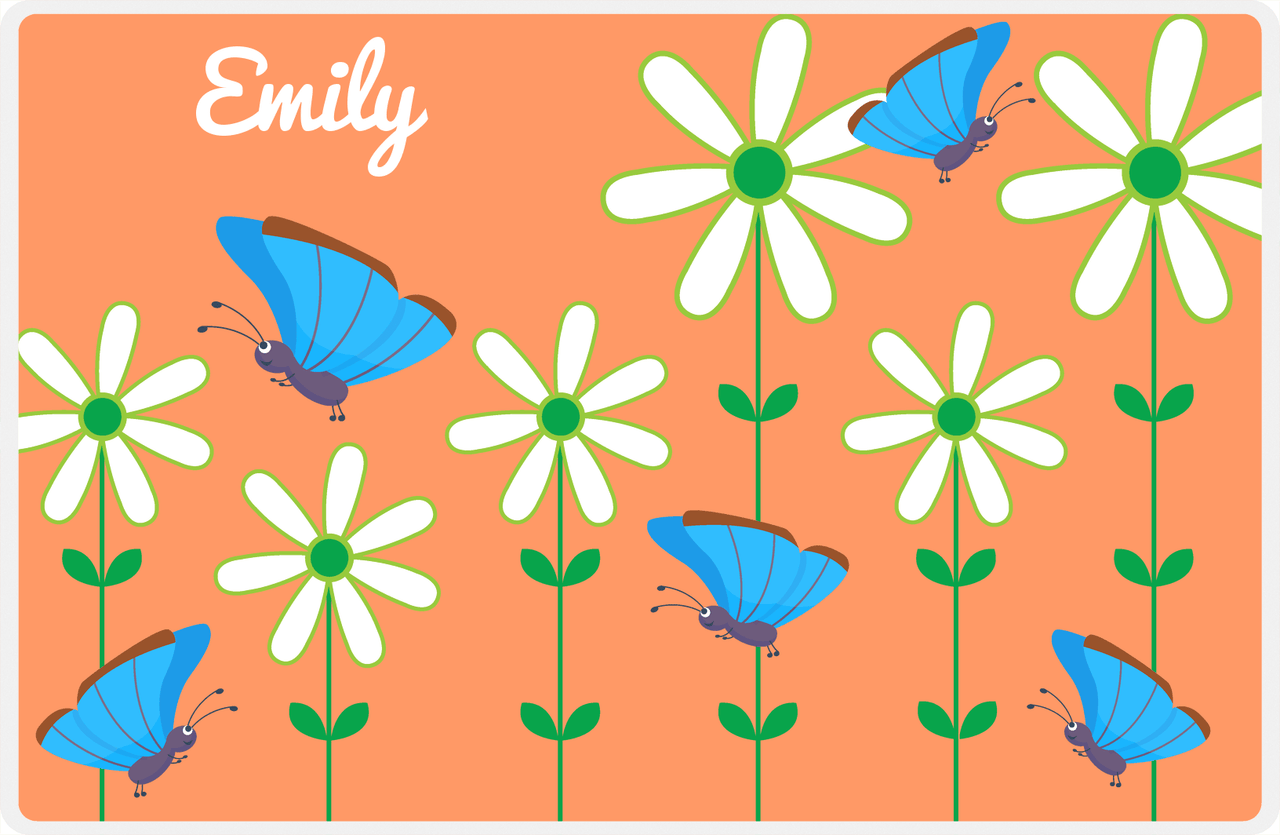 Personalized Butterfly Placemat V - Orange Background - Blue Butterflies I -  View