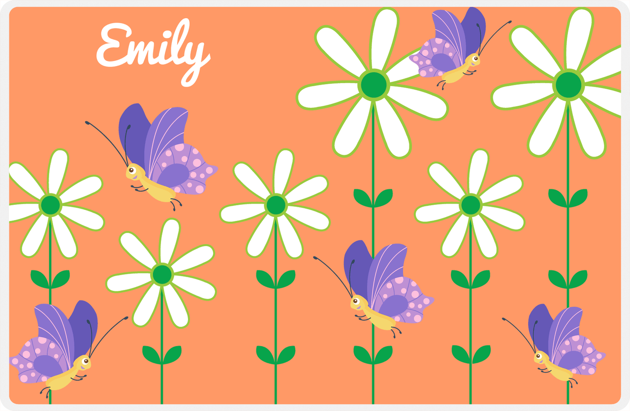 Personalized Butterfly Placemat V - Orange Background - Purple Butterflies I -  View