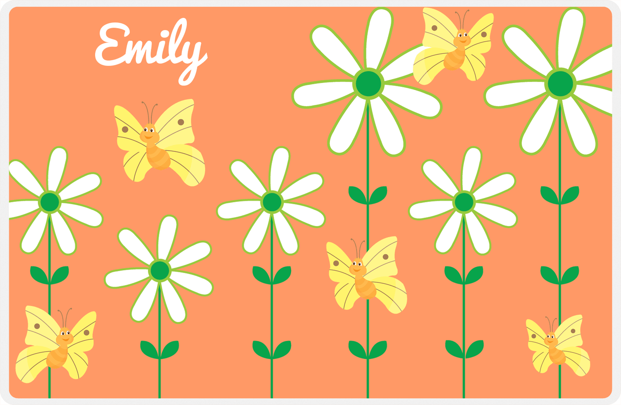 Personalized Butterfly Placemat V - Orange Background - Yellow Butterflies I -  View