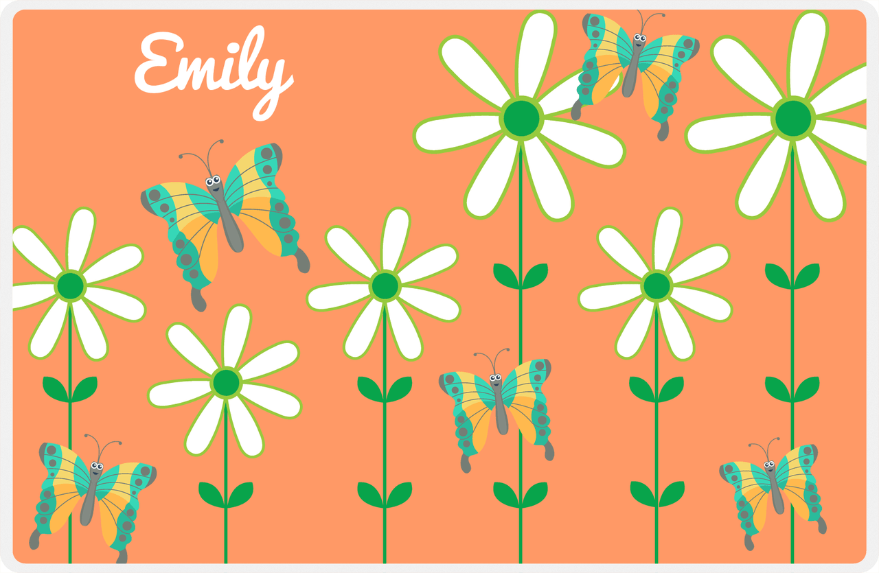 Personalized Butterfly Placemat V - Orange Background - Green Butterflies II -  View