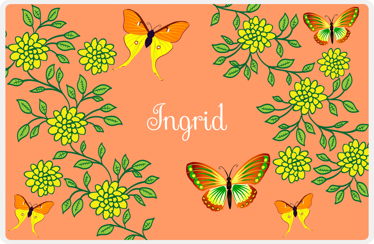 Personalized Butterfly Placemat IX - Orange Background - Orange Butterflies I -  View