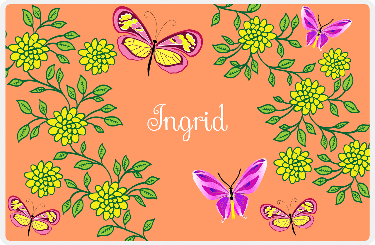 Personalized Butterfly Placemat IX - Orange Background - Pink Butterflies I -  View