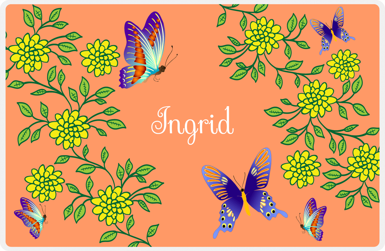 Personalized Butterfly Placemat IX - Orange Background - Purple Butterflies II -  View